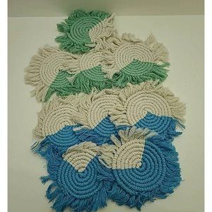 9 Macrame Boho Coasters Hot Pads Wall Hanging Mobile Crafting Blue Green Creme